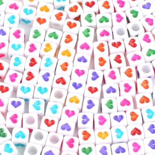 Mixed Heart-Shaped Acrylic Beads Round Flat Alphabet WHite Cube Loose Spacer For Jewelry Making Handmade Diy Bracelet Necklace