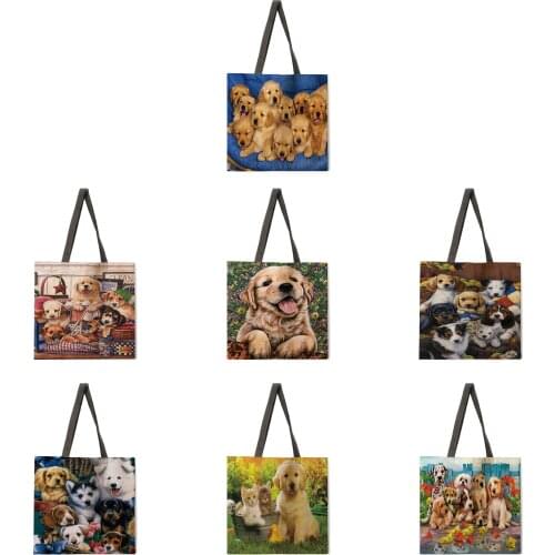 Digital Printed Tote Bag Shoulder Bag Linen Fabric Casual Tote Bag Foldable Shopping Bag Reusable Beach Bag