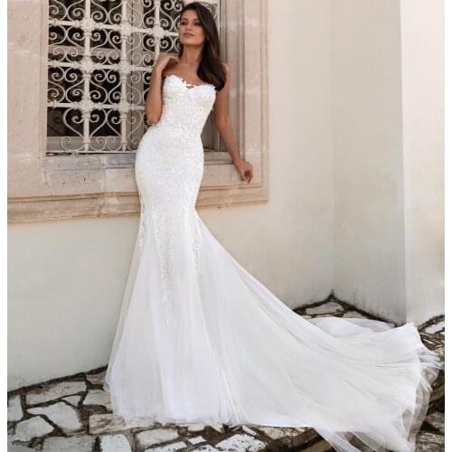 Dreamy Mermaid Wedding Dress 2021 Sweetheart Embroidery Bow Sashes Backless Tulle Sweep Train Bride Gown Vestidos De Noiva