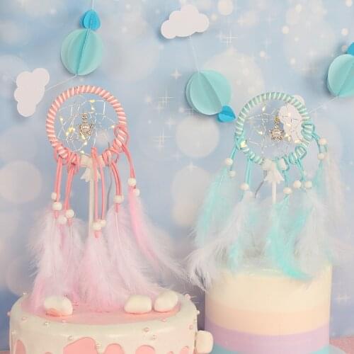 Led Feather Dream Catcher Cake Topper Cupcake Flag Baby Shower Girl Boy Wedding Cake Decor Birthday Party Decorations Kids