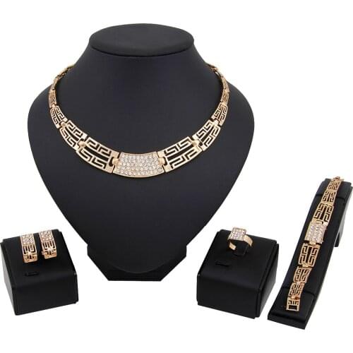 Sakura Love African Jewelry Set Glamour Bride Color Round Necklace Bracelet Gold Earring Ring Style Wedding Fashion Crystal