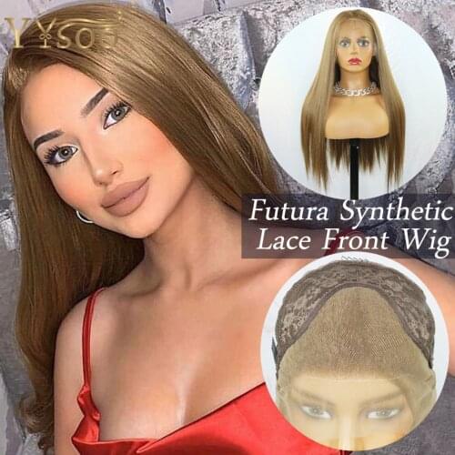 YYsoo Long Straight Brown Futura Synthetic Hair Lace Front Wigs For Women 13x4 Pre Plucked Heat Resistant Fiber Soft &Smooth Wig