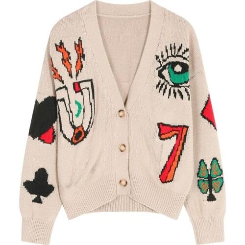 Y2k Fall Sweater Cardigan For Women New Version Loose Cartoon Anime Embroidery Sweater Jacket Single-Breasted Knitted Cardigan