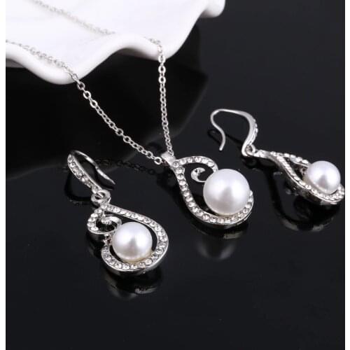 ZOSHI Bride Simulated Pearl Jewelry Set Bling Crystal Water Drop Pendant Necklaces Earring Fashion Jewelry Accessory