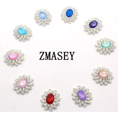 ZMASEY 10Pcs new 30x25MM alloy rhinestone clothing flat buttons, DIY handmade hair ornament bow decoration accessories crafts
