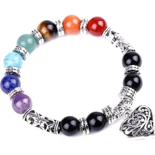 10mm Natural Stone Beads Yoga Balancing Reiki Healing 7 Chakra Heart Bracelet