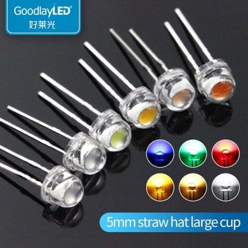 1000PCS 5mm straw hat large cup short leg edge white red blue green yellow light-emitting diode LED