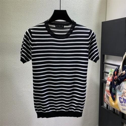 2021 Summer Fashion Knitted T Shirt Men Short Sleeve Mens T-Shirts Slim Fit Streetwear O-neck Solid Casual Tee Shirt Homme A120