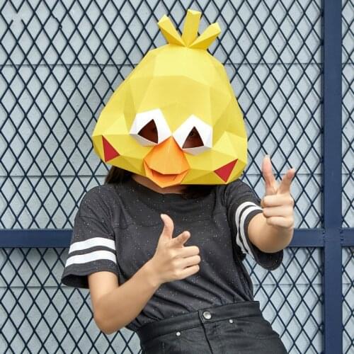 3D Paper model Mask Fashion Costume Cosplay DIY Paper Craft Model Mask Halloween Prom Party Gift Cute little yellow chicken
