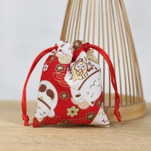 50pcs Lucky Cat Drawstring Bag Cotton Japanese Style Gift Bags Jewelry Candy Packaging Bags for Wedding Birthday