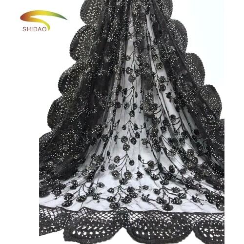 African new design French Indian embroidered black Lace Fabric With Rhinestone for Nigerian Wedding/party dress