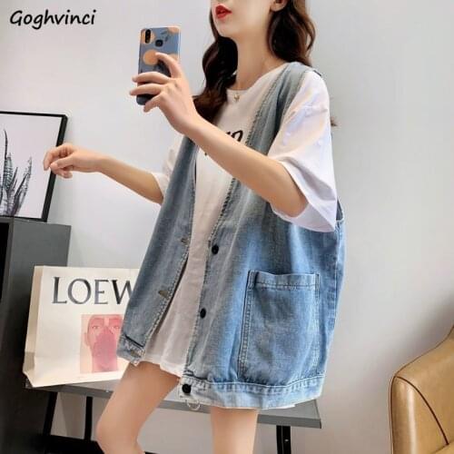Basic Jackets Women Sleeveless Button Fly Pockets Denim Coats Womens Thin Retro Loose Outwears Chic Trendy Casual Clothing Cool