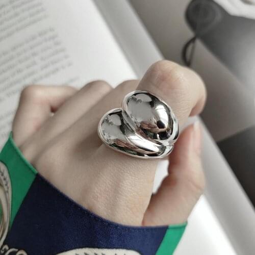 Punk Authentic S925 Sterling Silver FINE Jewelry Glossy Smooth Irregular Geometric Wave Wider Long Rings adjust TLJ615