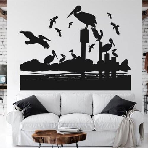 Large Size Tropical Pelicans On Sea Wall Decals Vinyl Home Decoration Living Room Bedroom Wall Sticker Removable Murals 4584