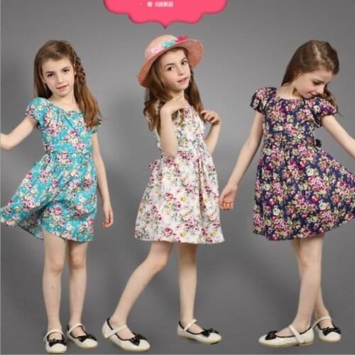 Girls Hubble-bubble sleeve Floral Print Dress Lovely Children Girl Princess Summer Party wear Dresses Clothes Outfits
