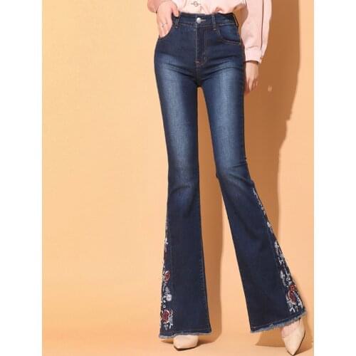 Denim Pants Women Long Straight Wide Leg Casual Women Retro High Waist Wide Leg Floral Print Long Loose Jeans Pants Trousers