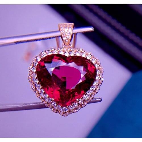 E405 Rubillite Tourmaline Pendant Real 18K Gold 100% Natural Rubillite Tourmaline 8.8ct Gemstones Diamond Pendant Necklace