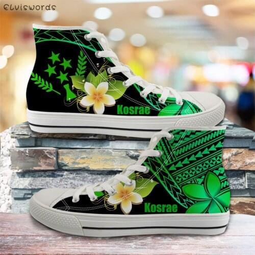 ELVISWORDS Fashion Kosrae Polynesian Plumeria Design Classic Lace Up Vulcanized Shoes for Women Breathable Ladies Walking Shoes