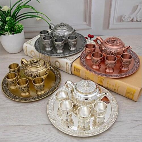European 6 pcs/set decorative metal wine set whiskey decanter kitchen accessories tea for one set cup tea set tea cups JJ083