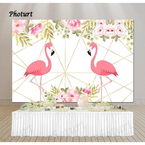 Photurt Flamingo Photography Backdrop Lady Birthday Bridal Shower Background Pink Flower Stripe Vinyl Photo Decorate Props