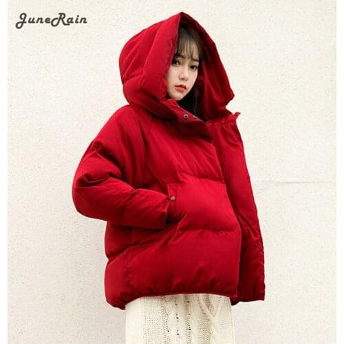 JuneRain Women 7 Colors Thick Oversized Parka Winter Hooded Cotton Padded Jackets 2021 Warm Casual Coats Loose Outwear Feminina