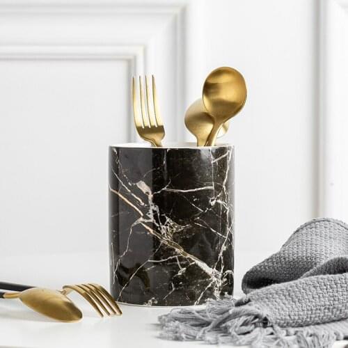 Marble Texture Ceramic Jar Kitchen Storage Jar Container Fork Knife Holder Organizer
