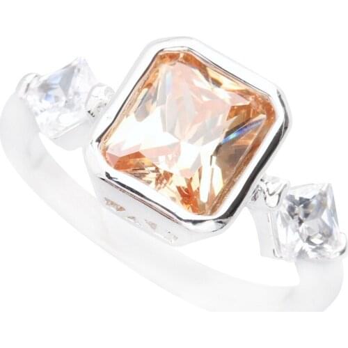 Lovely Brown Morganite 7*9mm Semi-precious Stone Silver Cool For Women Ring Q1264
