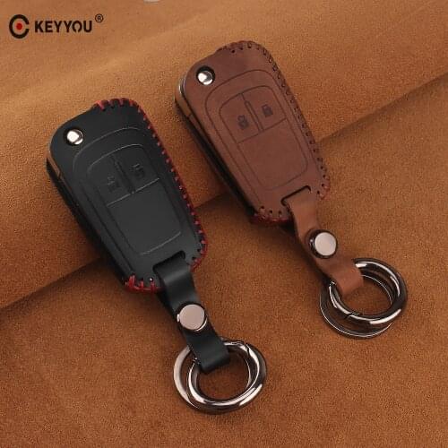 KEYYOU Leather Car Key Case Bag 2 Button For Chevrolet Cruze Spark Onix Silverado Volt Camaro For Opel Astra Corsa Meriva Zafira
