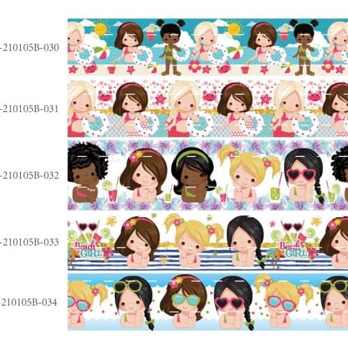 50 yards/lot) Hot sale 25mm 38mm beach girl printed grosgrain ribbons