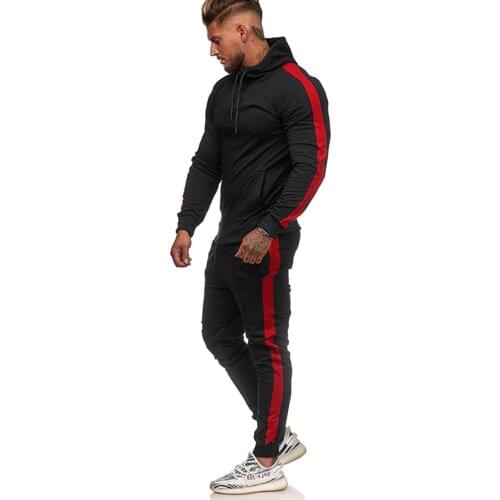 2 Pieces Sets Tracksuit Men New Brand Autumn Winter Hooded Sweatshirt +Drawstring Pants Male Stripe Patchwork Hoodies Bigsweety