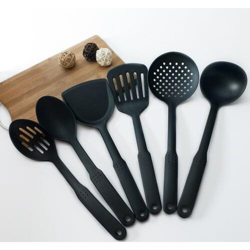 6pcs/set Black Kitchen Utensils Set Non-stick Kitchenware Cooking Tools Spoon Soup Ladle Spatula Shovel Tools Gadget Accessories