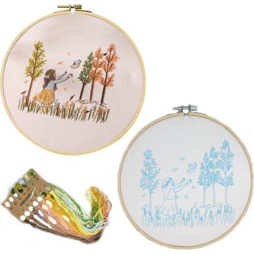DIY Embroidery Kit Pattern Printed Flower Cross Stitch Needlework for Beginner Ribbon Art Painting Embroidery Hoop Home Decor