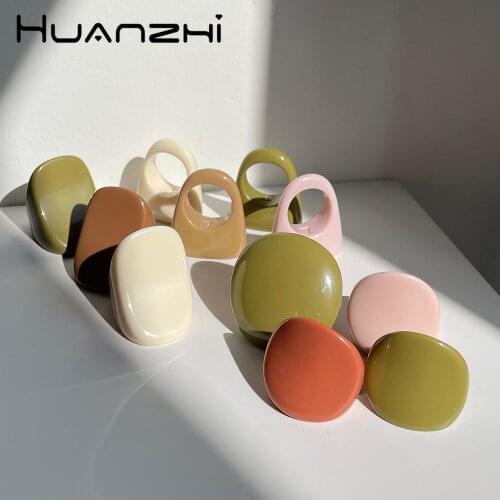 HZ 2021 New Colorful Simple Geometric Lock Mushroom Square Circle Resin Acrylic Rings Set for Women Girls Cute Jewelry Gifts