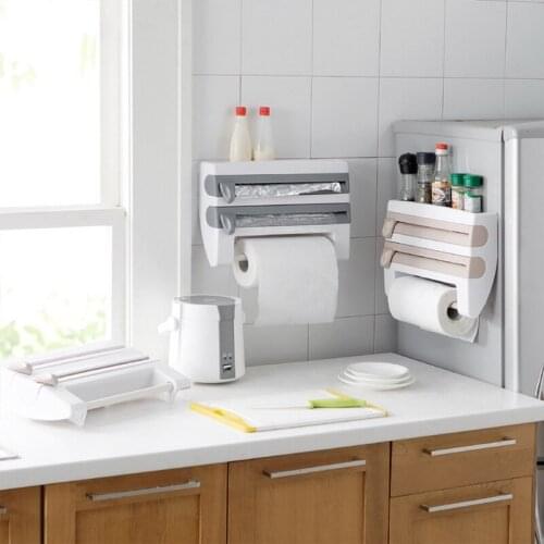 Wall shelf Paper Towel Tissue Storage Rack Kitchen Film Cling 4 In 1 Multifunctional Paper Dispenser Wall Towl Roll Holder