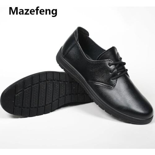 Mazefeng New High quality Male Leather Shoes Round Toe Flats Men Dress Shoes Lace-up Solid Business Leather Shoes Wear-resisting