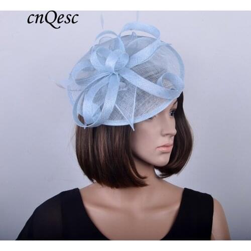 NEW DESIGN bridal headpiece saucer base Sinamay fascinator wedding hat w/feather for Kentucky Derby,races,church