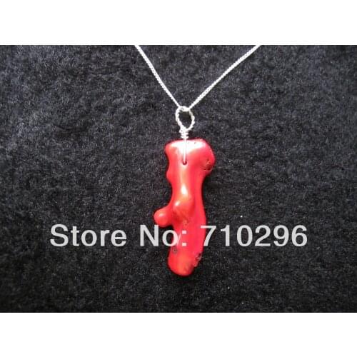 Natural Red Sea Bamboo Coral Gem Neckalce 6pcs/lot genuine gem jewelry Coral necklace with 18"chain