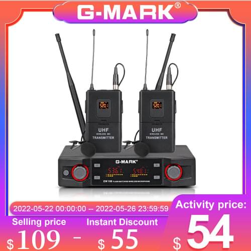 Lavalier Microphone G-MARK EW100 Wireless System Adjust Frequency With Bodypack Clip-on Mic For Show Stage Party Church