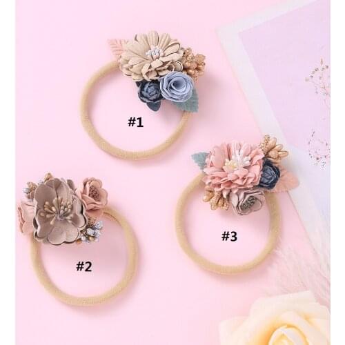 Boutique Princess Vintage Floral Hair Bows With Nylon Headband for Kids Girls Flower Headbands,Children Girls Headwear 15pc/lot