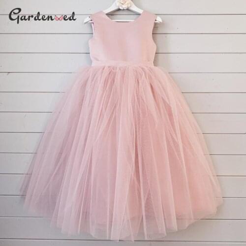 Pink Puffy Flower GIrl DressesPuffy Princess Dress Gril Satin Bow Net First Communion Dresses Little Girl Birthday Dress
