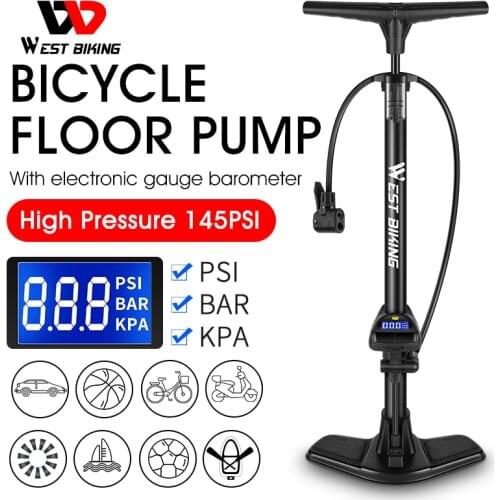 WEST BIKING Bike Floor Pump With Accurate Electronic Barometer Gauge Presta Schrader MTB Road Bicycle Pump Cycling Accessories