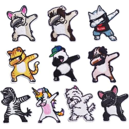 Cartoon puppy creative pose Patch for Clothing Iron on Embroidery Applique Cute Fabric Badge DIY phone case Apparel Accessories