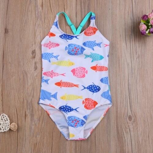 Comfortable and Breathable Swimwear for Baby Girls Suspender Jumpsuit Fish Dinosaur Print Sleeveless Round Neck Beach Clothes