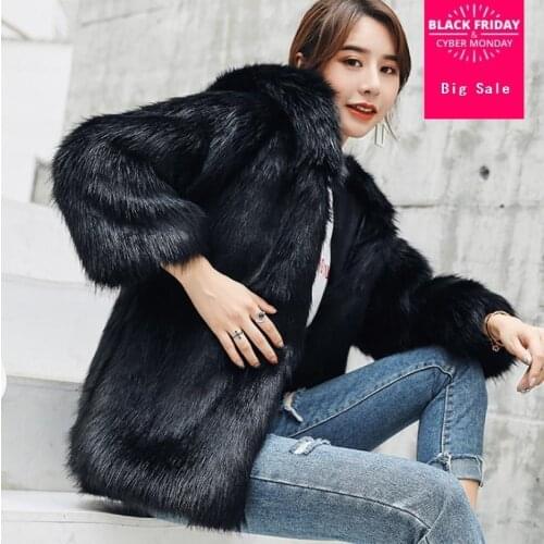 Winter womens jacket faux fox fur coat hooded thicken warm long sleeve parkas female fashion slim imitation fur outwear L1524