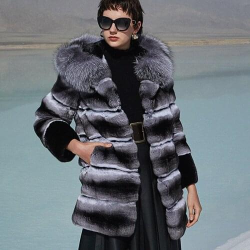 Hood Coat Jacket Women Winter Warm Fashion Real Rex Rabbit Fur Outwear Silver Fox Fur Collar 2020 New Arrival