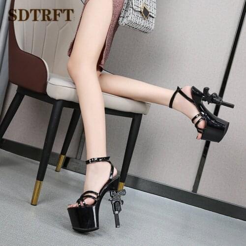 SDTRFT Hot Sale 2021 Sandals Summer Stilettos zapatos mujer 17cm Gun High Heels platform Shoes Womens Peep Toe Wedding pumps