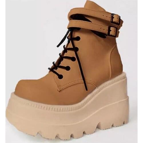 35-43 Shoes Woman Plus Size Womens Boots Lace-up Zip Martin Booties Classic Thick Sole Height Increasing Sexy