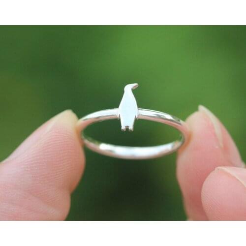 Women Silver Color Rings Cute Little Penguin Rings Fashion Minimalism Fine Rings Lady Girls Tail Ring Wedding Ring Party Jewelry