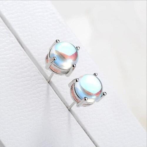 New Arrivals Female Moonstone Stud Earrings For Women Jewelry Vintage Silver Plated Girl Bridal Wedding Accessories Female Gift