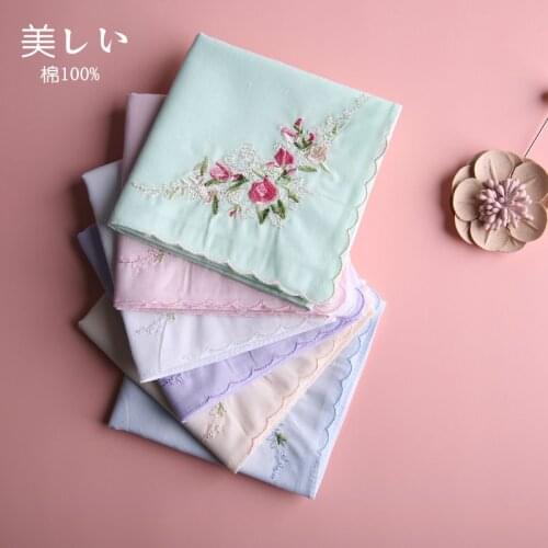 Pure Cotton Handkerchief Women Chinese Floral Embroiderey Wipe Sweat Portable Antiquity Handkerchief 2 PCS 43*43cm multi color
